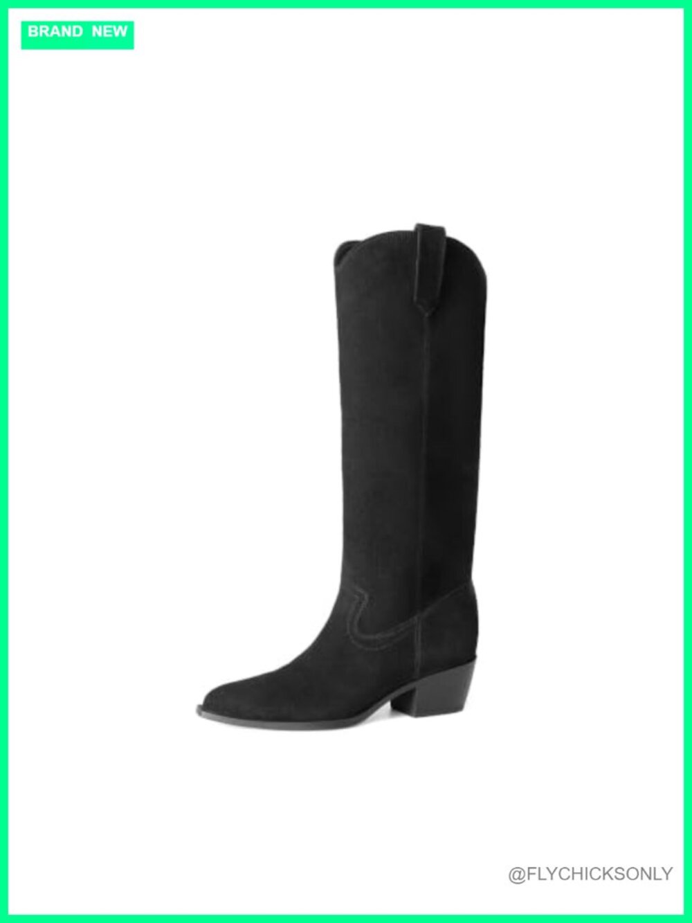 Suede Knee High Western Boots Pointed Toe Block Heel Pull On